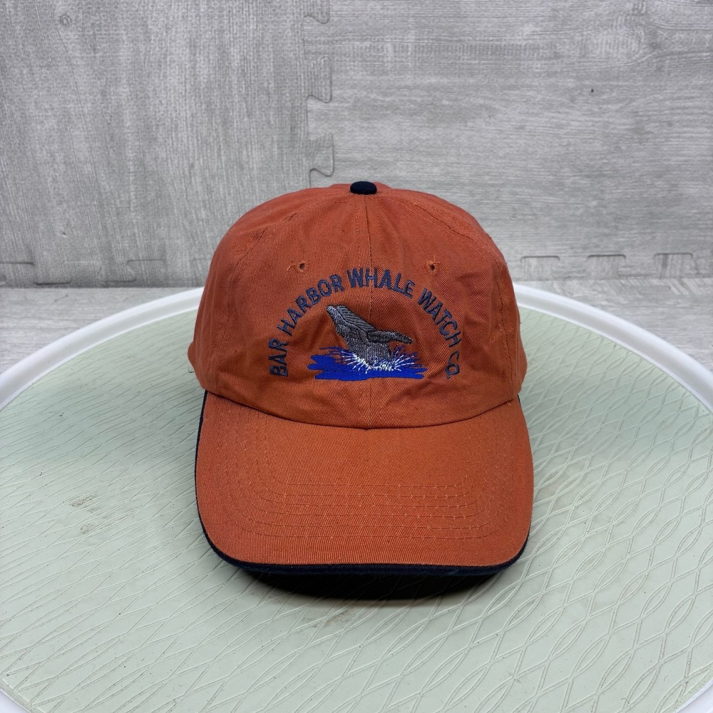 Bar Harbor Whale Watch Hat Mens Orange Cotton Embroidered Whale Cap